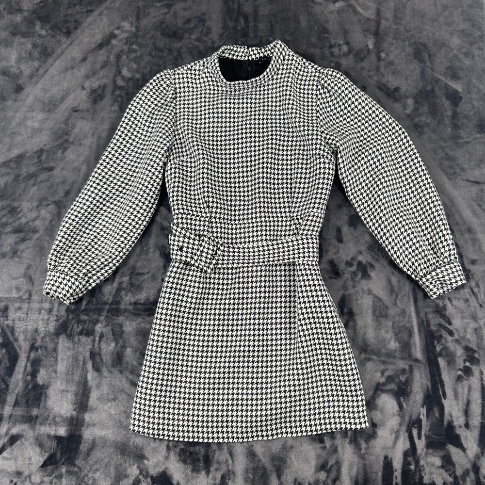 Sanctuary Mini Dress Womens 2 Black White Houndstooth Long Sleeve Mock Neck